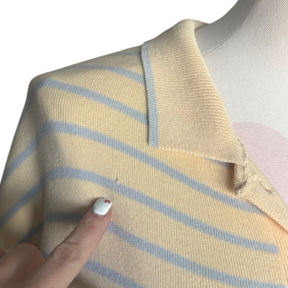 Vintage 90s Stripe Polo Sweater Top Yellow Blue - Small - Picture 7 of 9
